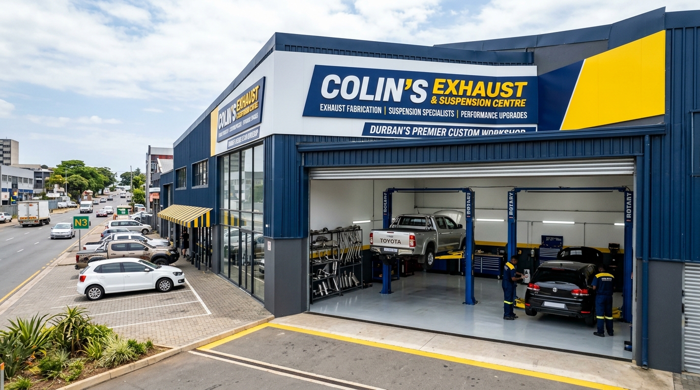 Official Colin's Exhaust and Suspension Centre Workshop Storefront and Fitment Bays Rossburgh Durban